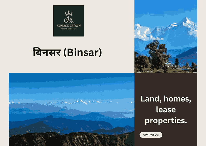 Kumaon Crown Properties – Lush green forests and peaceful environment of Binsar, perfect for eco-retreats and private homes.