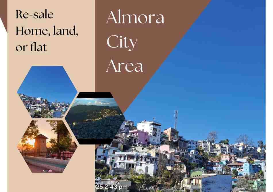 Kumaon Crown Properties – View of Almora Nagar Nigam Area, the main city center surrounded by hills and verified residential properties.